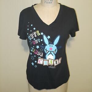 It's Happy Bunny by Jim Benton Black T-shirt Top "Cute but Kinda Crazy" NWT 2X